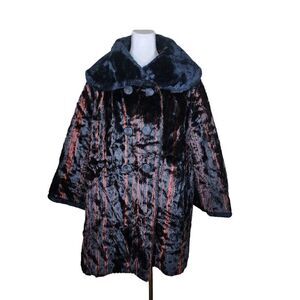 Vintage 1960s Fur Collar Faux Fur Swing Coat Womens Size 3XL Black